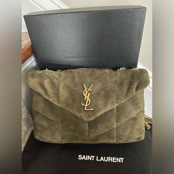 Yves Saint Laurent Toy Puffer Handbag Loden Green Suede BRAND NEW with Box - Picture 2 of 14